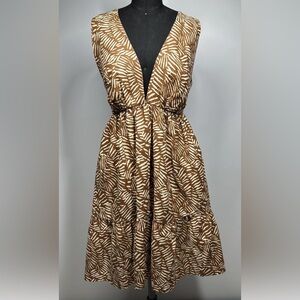 House of Harlow Women’s Size Medium Linen Brown Palm Mini Dress Cut Out Back